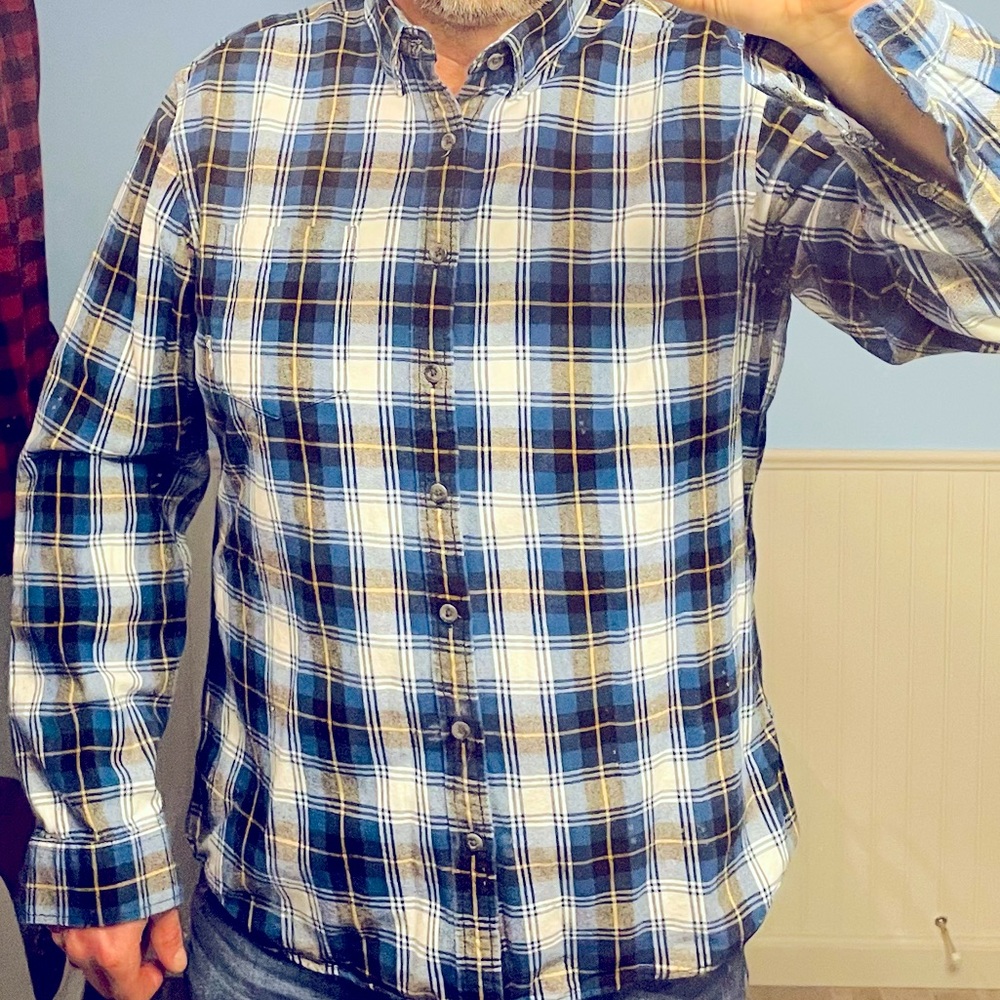 Eddie Bauer XLT flannel. Yellow,black,blue and white worn once